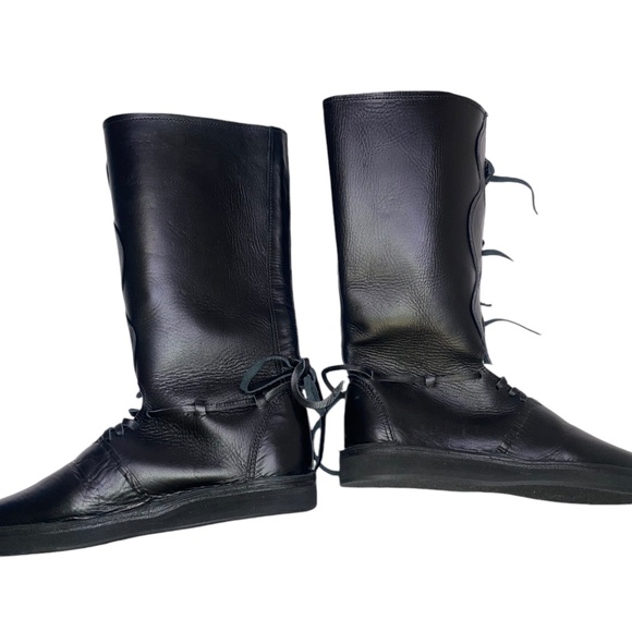 Handmade Medieval Renaissance Viking High Leather Black‎ Boots Sz 8 main image 8